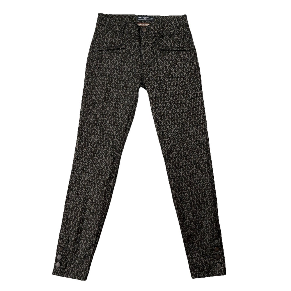 Peruvian Connection Jacquard  Slim Ankle Pants Black Brown Women's 2 Boho Chic
